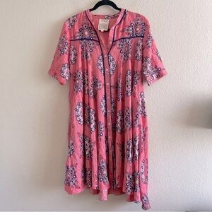 Marigold Lane Prink Micro Modal Cupro Blend Colorful Sogdian Dress Womens Large